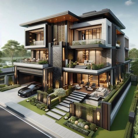 Royal Modern House, Modern Luxury House Exterior, Make Your House Look Expensive, Triplex House, Beautiful Bungalow, Design A House, House Structure Design, 3 Storey House Design, Luxury Homes Exterior