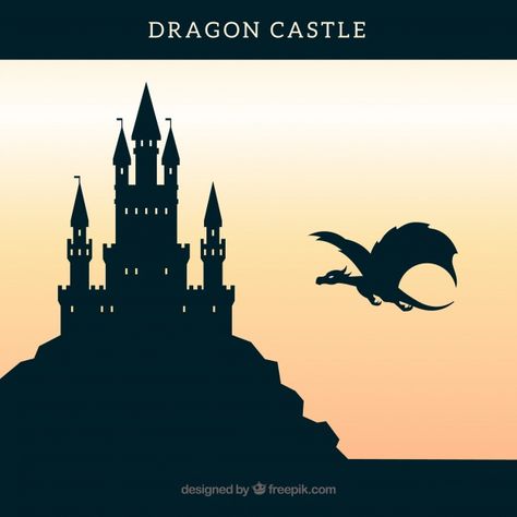 Castle silhouette background with dragon... | Free Vector #Freepik #freevector #background #animal #silhouette #backdrop Castle Sillouhette, Castle Silhouette Medieval, Fantasy Silhouette, Castle Classroom, Gothic Landscape, Silhouette Background, Dragon Flying, Castle Vector, Background Animal