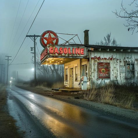 United States | Gas Station ⛽ Picture by 🏆📸 @apastreimagined . Please show us your support and follow us 🇺🇸 Tag your friends to share this amazing photo… | Instagram Gas Station Reference, Abandoned Gas Station, Vintage Road Trip, Vintage Gas Station, American Bar, Shop Facade, Cozy Places, Old Gas Stations, Small Town America