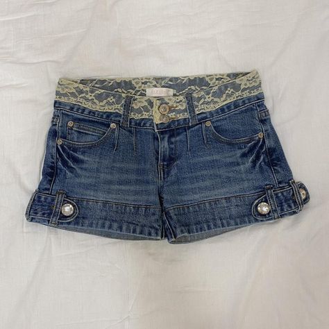 Aesthetic Denim Shorts, Coquette Bottoms, Coquette Shorts, Coquette Pants, Denim Skirt With Lace, Y2k Short Denim Jeans, Coquette Shorts Png, Coquette Jean Skirt, Coquette Denim Skirt