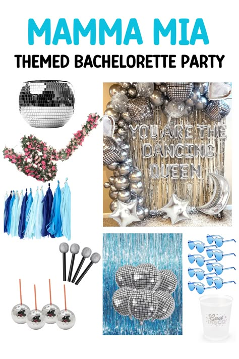 Last Disco Mamma Mia Bachelorette Party, Bachelorette Party Themes Mamma Mia, Mama Mia Accessories, Mamma Mia Party Theme Ideas, Bachelorette Party Themes Mama Mia, Mamma Mia Party Inspiration, Disco Mama Mia Party, Mamma Mia Disco Bachelorette Party, Mama Mia Aesthetic Bachelorette Party