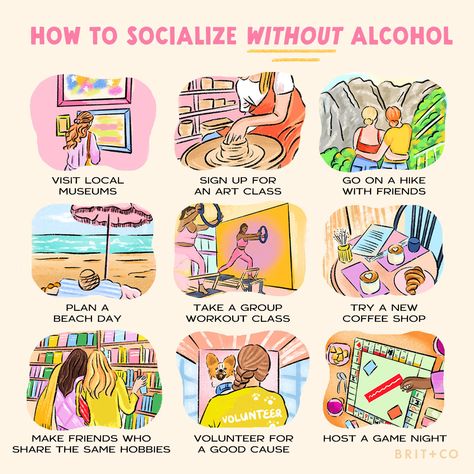 Whether you're making an effort to drink less or permanently swapping out cocktails for mocktails, there's always room for a few more alcohol-free activity ideas 💡 SAVE this list of fun ways to socialize *without* alcohol for your next friend date.⁠ ⁠ #sober #sobercurious #soberfun #alcoholfree #wholesome #health #wellness #wellbeing #thingstodo #frienddate Friend Date Ideas, Not Drinking Alcohol, Effects Of Drinking Alcohol, Less Alcohol, Art Goals, Supportive Friends, Scripture Journaling, Make An Effort, Free Activities