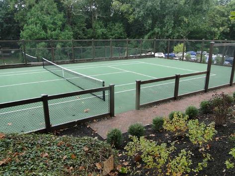 Custom Fencing | ProSport Construction, Inc. Tennis Court Fence Ideas, Tennis Court Fence, Coastal Fence, Tennis Pavilion, Ranch Landscape, Tennis Court Backyard, Tennis Court Design, Fence Around Pool, Futsal Court