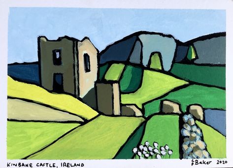 In honour of St. Patrick's Day, I painted a view of Kinbane Castle in Ireland from a photo I found at Pixabay.  I'm exploring abstraction at the moment, as you can see!  Liquitex acrylic gouache on paper, 7x5".  #liquitexacrylicgouache #acrylicgouache #painting #kinbanecastle #ireland #stpatricksday #abstraction #abstractpainting Kinbane Castle, Newgrange Ireland, Ireland Painting, Castles In Ireland, Irish Landscape, Simple Painting, Acrylic Gouache, St Patrick’s Day, Easy Paintings