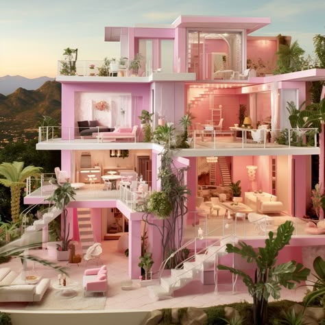 Pink Mansion Exterior, Mariah Carey House, Penthouse Exterior, Barbie Mansion, Cozy Girl Aesthetic, Baddie House, Pink Mansion, Sims Exterior, Palace Brand