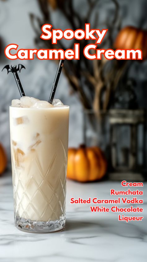 Spooky Caramel Cream Rumchata Cocktails, Salted Caramel Vodka, Baileys Irish Cream Recipes, Halloween Themed Drinks, White Chocolate Liqueur, Caramel Vodka, Fun Drinks Alcohol, Cocktail Drinks Alcoholic, Caramel Cream