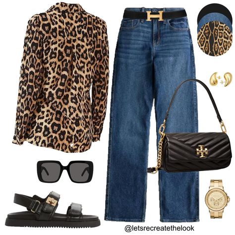 8 Outfit Ideas with Leopard Print 🐆 Leopard print is one of my favorite prints to wear. Here are eight outfit ideas featuring the print. Do you own any leopard print? Save this post and look in your closet to see how you can recreate the looks yourself! Stay tuned because you know I will be recreating all of these looks, so you can see how they translate to real life. 😉 Happy Tuesday fashion friends! 🐆 #letsrecreatethelook #outfitideas #styleinspo #classicstyle #everydaystyle #styleinspirati... Leopard Tshirt Outfits, Leopard Print Jeans Outfit, Leopard Blouse Outfit, Leopard Shirt Outfit, Birkenstocks Outfits, Print Jeans Outfit, Printed Shirt Outfit, Style Uniform, Outfits Gorditas