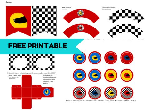 FREE Racing Car Printable Car Baby Shower Ideas, Race Car Party Printables, Car Birthday Party Ideas, Go Kart Party, Race Car Birthday Decorations, Racing Car Birthday, Nascar Party, Auto Party, Car Printable