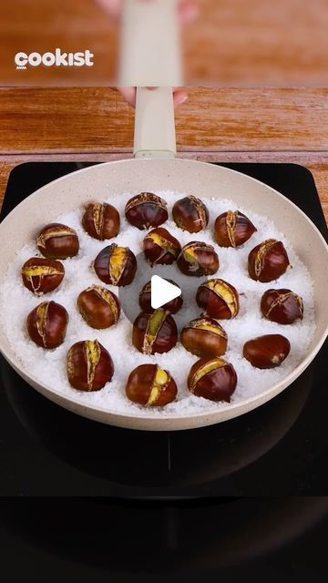 Cookist Wow on Instagram: "Have you ever tried salted #chestnuts? 😍🌰
they'll turn out golden, tasty and easy to peel! ✨

Save the recipe:

👉INGREDIENTS
550g of chestnuts
550g (2 1/2 cups) of coarse salt

👉METHOD
1. Take the chestnuts and cut the base of the skin with a knife. Pour the water over chestnuts and set them aside for 30 minutes.
2. After time has elapsed drain the chestnuts and pat them dry with a cloth.
3. Pour the coarse salt into a pan and level it up to cover the bottom of the whole pan. Place the chestnuts in the pan with the salt, with the cut side of the chestnuts facing down. Cover with the lid and let them cook for 25 minutes.
4. Serve them all together on a serving dish and enjoy.

Don't you love chestnuts too? ❤️

#cookistwow #cookistrecipe #chestnuts #tasty #easy Chestnut Recipes Desserts, Chinese Chestnut, Chestnut Recipes, Cookist Wow, Coarse Salt, Recipe Ingredients, 2 Cups, Serving Dishes, The Recipe