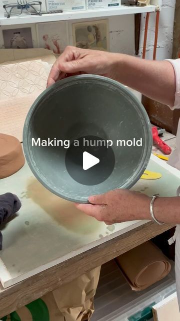 ClareUngerCeramics on Instagram: "Slab building with soft slabs requires some kind of mold/structure to support the form while it’s being made.
Here I’m making a hump mold from a plastic bowl that I like the shape of. I had to modify it slightly as I wanted the mold to have a curved base and so I used an existing piece of bisqued clay ( from a broken mold that I had in my studio) to do this. In an upcoming reel I’ll show how I make a bowl (like the one shown at the end of the reel) from this hump mold. 

#humpmold #mold #bowl #slabbuilding" Mold Bowl, Slab Pottery Templates, How To Make Ceramic, Pottery Molds, Clay Bowls, Clay Items, Pottery Projects, Beginner Pottery, Ceramic Molds