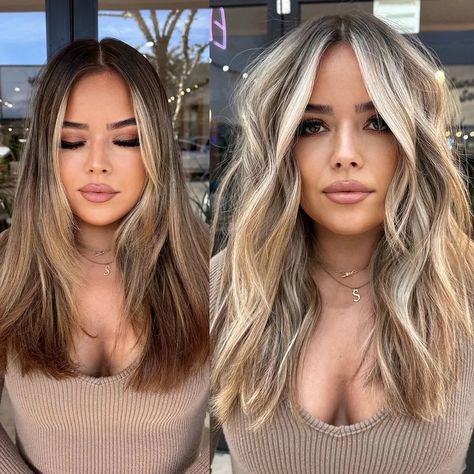 Brunette To Blonde Before And After, Hair Color Ideas For 2023, Brown Blonde Balayage, Balayage Before And After, Blonde Balayage Hair, Platinum Blonde Balayage, Brown To Blonde Balayage, Balayage Hair Color Ideas, Balayage Hair Color