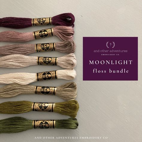 Embroidery Floss Bundle - Moonlight - And Other Adventures Embroidery Co Dmc Color Palette, Pallete Color, Dmc Floss Chart, Dmc Palette, Embroidery Floss Crafts, Chevron Friendship Bracelets, Friendship Bracelet Patterns Easy, Cross Stitch Thread, Dark And Moody