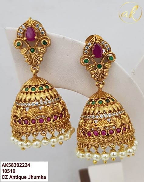 Simple Jhumka, Buttalu Earrings Gold, Buttalu Earrings, Antique Jhumkas, Gold Buttalu, Indian Gold Necklace Designs, Jhumkas Earrings, Temple Jewellery Earrings, Gold Jhumka