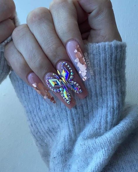 Butterfly Nails With Gems, Butterfly Gem Nails, Barbados Nails, Martini Nails, Your Wings Already Exist, Maroon Nail Designs, Acrylic Inspiration, Nail Therapy, Glitter Tip Nails