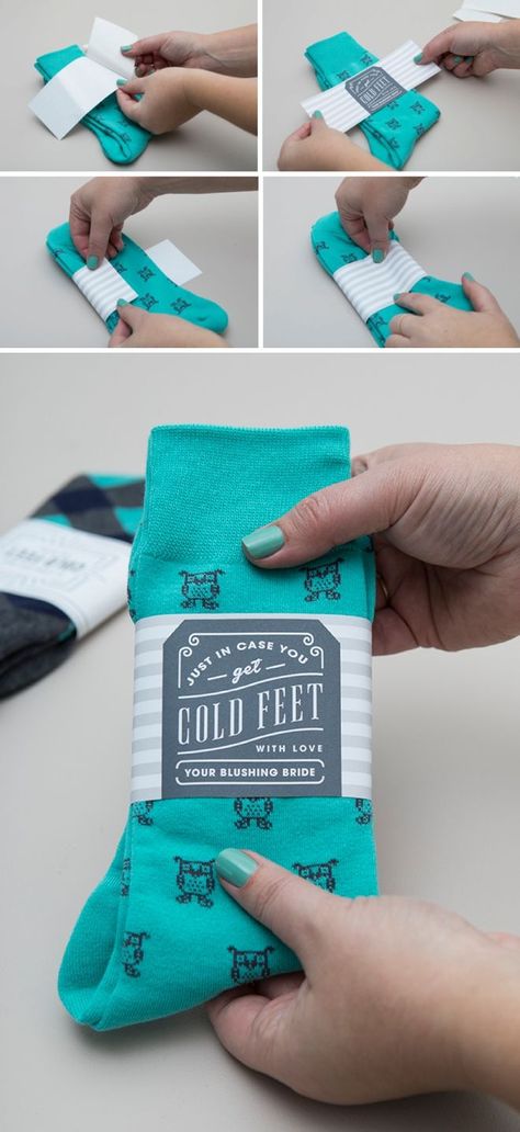 Free printable in case you get cold feet sock labels for a cute groom gift! Cold Feet Socks, Sock Packaging, Bridesmaid Diy, Sock Gift, Wedding Gifts For Bride And Groom, Socks Packaging, Top Wedding Trends, Diy Wedding Gifts, Wedding Gifts Packaging