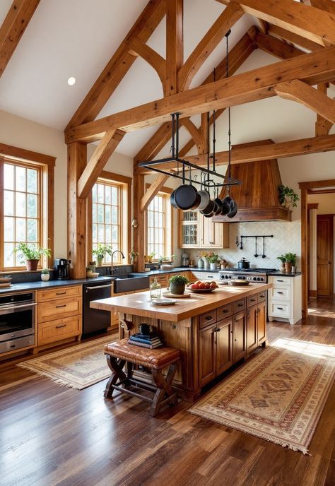 Rustic Kitchen Traditional Rustic Kitchen, Copper Kitchen Accents, Rustic Chic Kitchen, Artisan Kitchen, Rustic Kitchen Ideas, Reclaimed Wood Kitchen, Reclaimed Wood Shelves, Brick Kitchen, Comfortable Kitchen