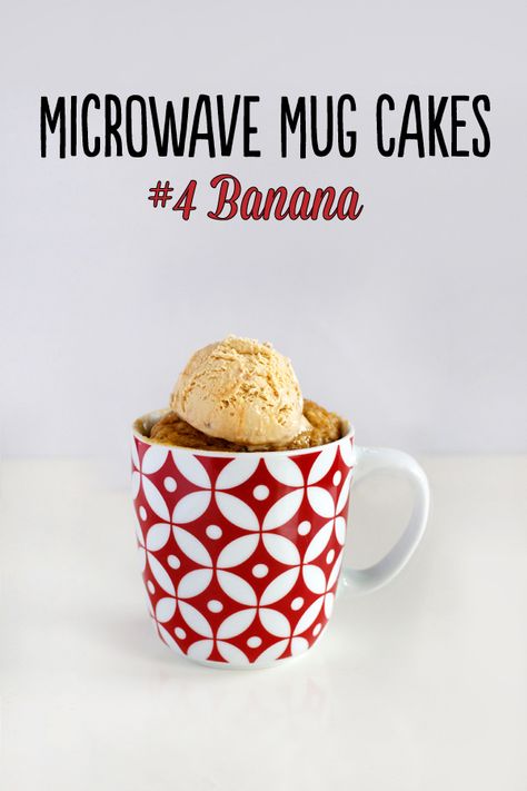 Banana Microwave Mug Cake: Ingredients:     1 tbsp butter, melted (or flavourless oil)     1 egg (lightly beaten)     1 tbsp milk     1 ripe banana (mashed)     3 tbsp plain flour     3 tbsp brown sugar     ½ tsp baking powder     1 scoop of coffee ice cream to serve Banana Microwave, Microwave Mug Cakes, Microwave Mug Cake, Banana Mug Cake, Microwave Mug, Resipi Kek, Microwave Cake, Mug Cake Microwave, Mug Cakes