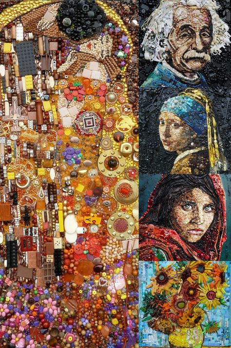 Recycled Art by Jane Perkins Art Out Of Recycled Materials, Jane Perkins, Steampunk Mixed Media Art, Recycled Artwork, Waste Art, Africa Art Design, Mosaic Portrait, Recycled Art Projects, Bottle Cap Art