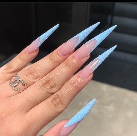 Glitter French Tip Stiletto Acrylic Nails Stilleto Nails Designs Blue, Long Stiletto Acrylic Nails, Long Acrylic Nails Stiletto, Stilleto Nails Long, Coffin Tips, Blue Stiletto Nails, Stilleto Nails Designs, Punk Nails, Nails 2022