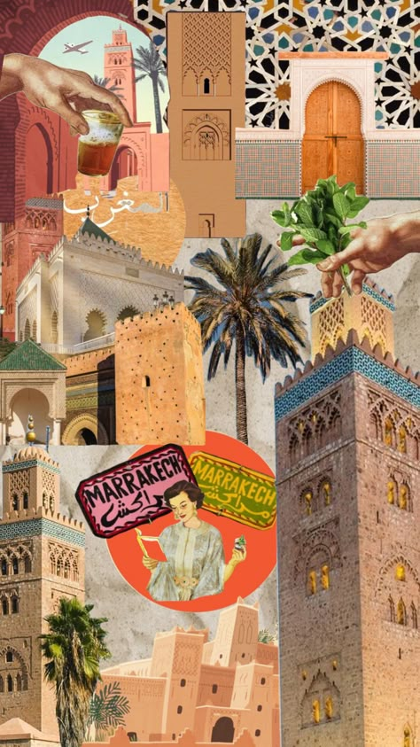 #myfirstshuffle Travel Aesthetic Moodboard, Morocco Vision Board, Moroccan Moodboard, Morocco Astethic, Morocco Graphic Design, Moroccan Graphic Design, Marrakech Morocco Aesthetic, Vintage Morocco Aesthetic, Moroccan Background