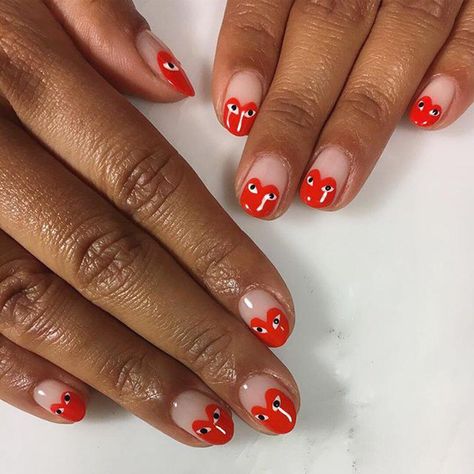 Byrdie on Instagram: “@commedesgarcons mani FTW. ❣ photo: @vampclaws” Nail Designs Blush, Nail Inspo Black, Bridal Nail Designs, Glitter Nail Ideas, Nail Heart, Heart With Eyes, Nail Inspo Summer, Christmas Nails Ideas, Nails Heart