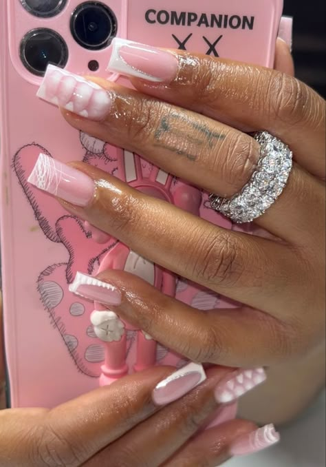 Quartz Nails, Acrylic Nail Set, Long Acrylic Nail Designs, Hard Nails, Colored Acrylic Nails, Girly Acrylic Nails, French Tip Acrylic Nails, Short Square Acrylic Nails, Acrylic Nails Coffin Pink