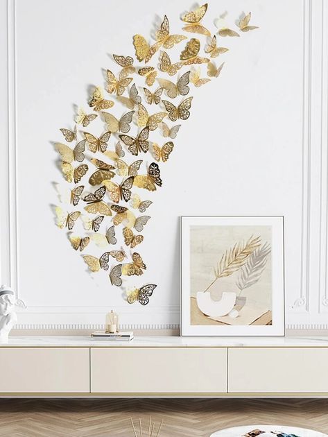 48pcs Hollow Butterfly Sticker | SHEIN USA 3d Butterfly Wall Decor, Paper Sizes Chart, Home Stickers, Butterfly Stickers, Gold Home Decor, Butterfly Wall Decor, Butterfly Wall Stickers, Mirror Wall Stickers, 3d Butterflies