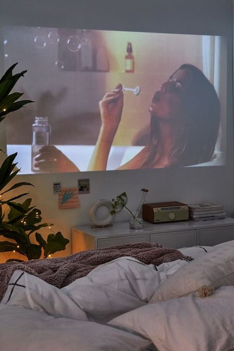 Projector In Bedroom, Wall Screen, Mini Projector, Movie Theatre, Audio Room, Portable Projector, Basement Bedrooms, Mini Projectors, Bedroom Inspo