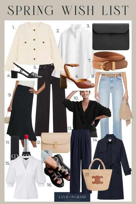 What's On My Spring Wish List | LaVieOnGrand Parisian Capsule Wardrobe, French Wardrobe Basics, Realistic Fashion, Chic Black Outfits, Thrifted Fashion, French Girl Chic, Weekend Work, Capsule Wardrobe Outfits, Timeless Outfits