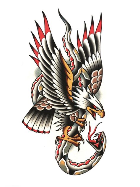 Eagle Old School Tattoo Design, Traditional Style Mexican Tattoo, Traditional Tattoo Art Eagle, Snake And Eagle Traditional Tattoo, American Traditional Eagle And Snake, Eagle And Snake Tattoo Traditional, Eagle Holding Snake Tattoo, Eagle Snake Tattoo Traditional, Eagle With Snake Tattoo