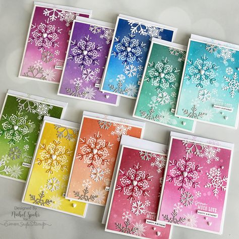 Simon Says Stamp January 2023 Card Kit | Set of 10 Cards & Envelopes – Nichol Spohr LLC Happy Holidays Greetings, Nichol Spohr, Greeting Card Inspiration, Stamped Christmas Cards, Happy Birthday Design, Snowflake Cards, Birthday Stamps, Christmas Card Crafts, January 2023