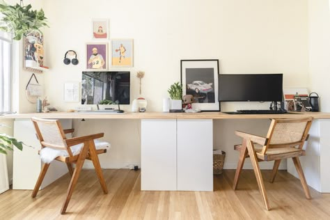 Our Ikea Desk Hack - A DIY Desk for Two Bureau Hack Ikea, Diy Desk For Two, Desk For Two, Diy Study Table, Office For Two, Ikea Desk Hack, Desk Hacks, Double Desk, Hack Ikea