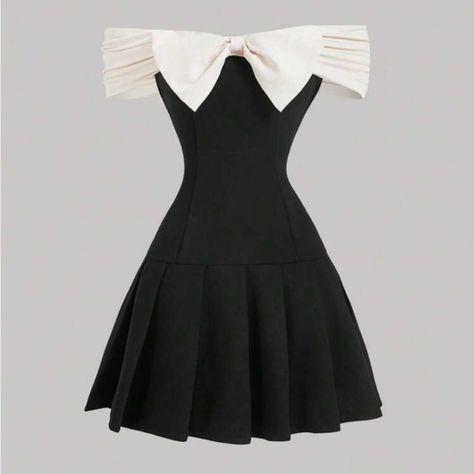 This Chic Mini Dress Combines A Classic Black Body With A Striking Cream Off-The-Shoulder Sailor Bow Perfect For A Cocktail Night Out. The Fit And Flare Style Accentuates The Waist And Flows Into A Voluminous Skirt, Creating A Flattering Silhouette. Can Dress Up Or Down. Cute, Trendy Coquette Bow. Never Been Worn! Size Large But Fits More Like A M/L. Fit And Flare Mini Dress, Chic Mini Dress, Sailor Bow, Voluminous Skirt, Cocktail Night, Sailor Collar, Flare Mini Dress, Coquette Bow, Black Body