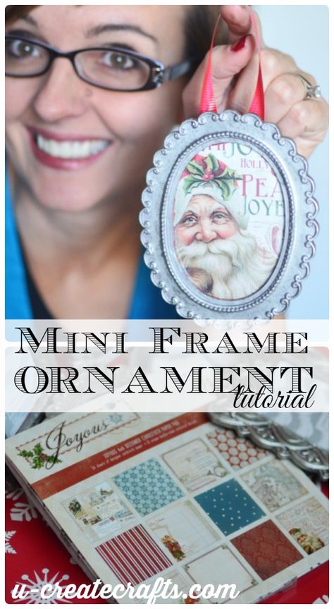 Mini Frame Ornament Tutorial at u-createcrafts.com Picture Frame Christmas Ornaments, Xmas Frames, Mini Picture Frames, Frame Ornament, Picture Frame Ornaments, Mini Frame, Frame Christmas, Picture Ornaments, Diy Christmas Ornaments Easy