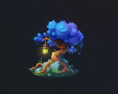 ArtStation - Magic Tree, Evgeniy Kazantsev Alien Plants, Fantasy Tree, Environment Props, Magical Tree, Concept Art Tutorial, Casual Art, Landscape Concept, Low Poly Art, Motion Graphics Design