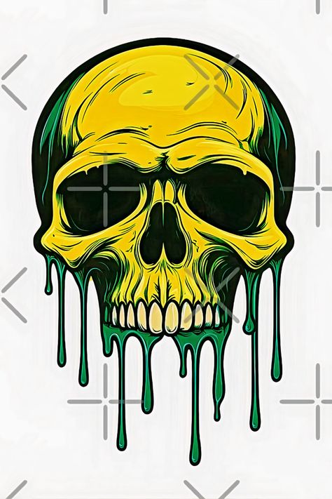 Image of colorful yellow and green skull dripping with green viscous paint liquid Skull Graffiti Art, Tufting Image, Skull Graffiti, Cool Skull Drawings, Colorful Skull Art, Skull Drawings, Skull Sketch, Haunting Beauty, Skulls Drawing