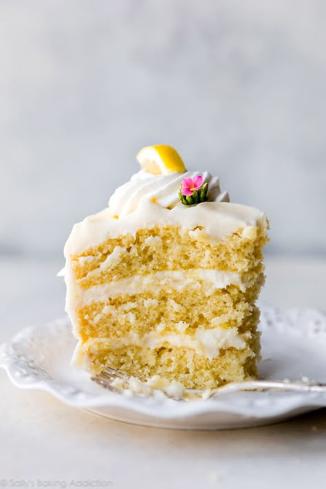 Lemon Layer Cake with Lemon Cream Cheese Buttercream | Sally's Baking Addiction Homemade Lemon Cake, Lemon Layer Cake, Lemon Cupcake Recipe, Cream Cheese Buttercream Frosting, Moist Lemon Cake, Lemon Layer Cakes, Pane Dolce, Lemon Cream Cheese, Cream Cheese Buttercream