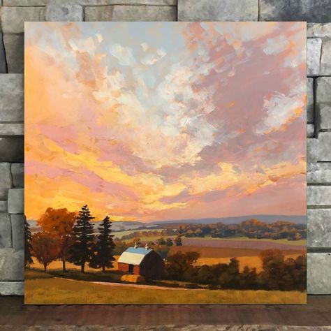 Oil Painting Aesthetic Landscape, Loose Landscape Painting, Nature Oil Painting Aesthetic, Nostalgic Paintings, Midwest Landscape Painting, Landscape Canvas Painting, Lake Oil Painting, Autumn Landscape Oil Painting, Acrylic Landscapes