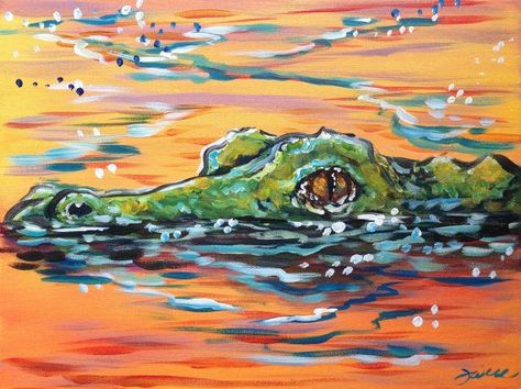 Alligator Painting, Alligators Art, Louisiana Swamp, Clay Painting, Sea Creatures Art, Tapestry Ideas, Chalk Ideas, Southern Art, Louisiana Art