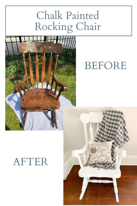 Chalk Painted Rocking Chair - 2 Bees in a Pod Rocking Chair Upcycle Ideas, Farmhouse Rocking Chair Living Room, Chalk Paint Rocking Chair, Refurbished Rocking Chair, Old Rocking Chair Makeover, Upcycled Rocking Chair, Wooden Rocking Chair Makeover, Painted Rocking Chair Ideas, Farmhouse Rocking Chairs