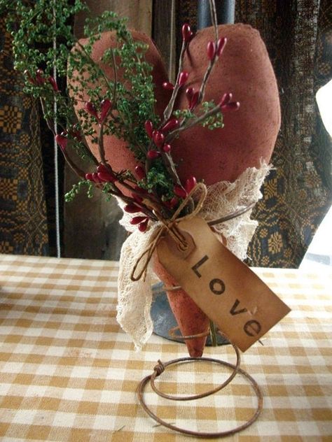 Primitive Valentine Decor, Bed Spring Crafts, Valentines Day Food, Valentine Projects, Fabric Hearts, Spring Projects, My Funny Valentine, Primitive Crafts, Country Crafts