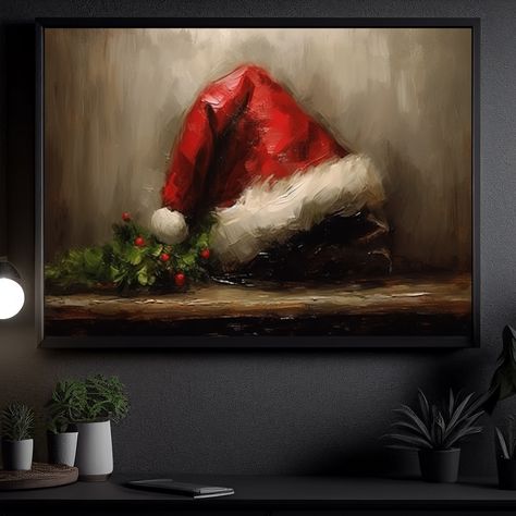 Christmas is coming! Special Wall Art... - Amazing Farm Life Santa Hat Painting, Diy Christmas Canvas, Vintage Santa Art, Painting Santa, Hat Painting, Santa Canvas, Santa Paintings, Christmas Art Print, Christmas Canvas Art