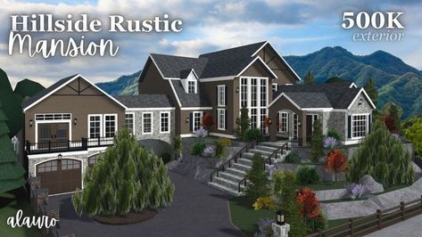 Hillside Rustic Mansion - 500K Exterior - Bloxburg Speed Build - YouTube Bloxburg Mountain House Layout, Hillside Mansion Bloxburg, Bloxburg Forest House, Bloxburg Hillside House, Bloxburg Hillside Mansion, Farm Bloxburg, Bloxburg Mountain House, Bloxburg Speed Build, Hillside Mansion