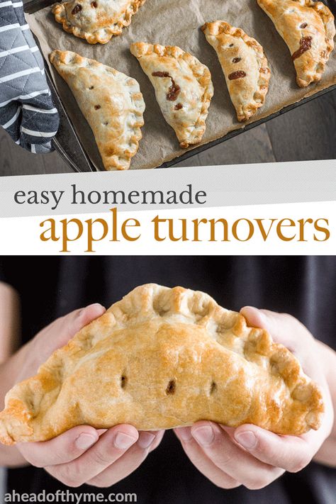 Easy homemade apple hand pies are the perfect fall treat -- stuffed with tender, sweet and cinnamon apples and wrapped in crispy, flakey, buttery crust.. | aheadofthyme.com #apple #applehandpies #applepie #handpies #appleturnover via @aheadofthyme Homemade Apple Turnovers, Apples And Cinnamon, Apple Hand Pies, Apple Turnovers, Phyllo Dough, Hand Pies, Homemade Apple, Fall Treats, Baked Apples