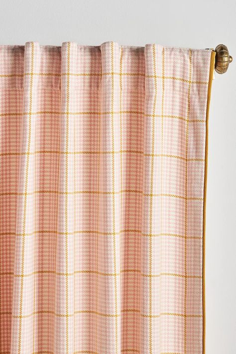 Banks Curtain | AnthroLiving Pink Curtains Nursery, Tweed Curtains, Playroom Curtains, Gingham Decorations, Tie Top Curtains, Gingham Curtains, Living Room Redesign, Plaid Curtains, Cute Curtains