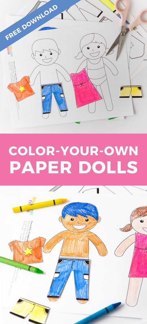 Grab these FREE color-your-own printable paper dolls with fun clothes and accessories! Paper dolls are an amazing tool for learning and play. #freeprintable #coloringbook #homeschool Diy Paper Dolls, Free Printable Paper, Printable Paper Dolls, Paper Doll Craft, Free Printable Paper Dolls, Dolls Ideas, Paper Doll Printable Templates, Paper Clothes, Paper Dolls Clothing