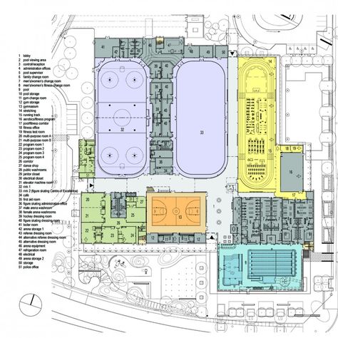 Cassie Campbell Community Centre / Perkins Will Sports Facility Architecture, Pool Architecture, Bubble Diagram, Clubhouse Design, Athletic Center, Community Hall, Swimming Pool Architecture, Sports Centre, Floor Plan Ideas