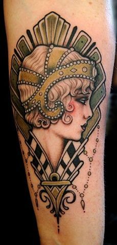 "Love this one!" As you'll see from my website, TabsLeighArtistry.dudaone.com, I have a soft spot for profile tattoos Flapper Tattoo, Deco Tattoo, Pattern Tattoos, Tato Tradisional, Art Deco Tattoo, See Tattoo, Kunst Tattoos, Muster Tattoos, Motif Art Deco