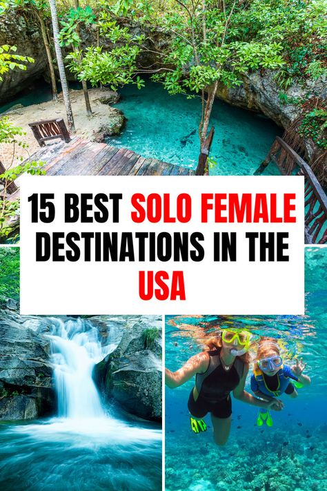 15 Best Solo Female Travel Destinations In The USA Best Places For Solo Female Travel, Cheap Solo Female Travel, Solo Vacation Ideas Woman, Girls Vacation Ideas, Best Solo Trips For Women, Places To Travel In The Us, Solo Female Travel Usa, Best Solo Travel, Vacation Alone