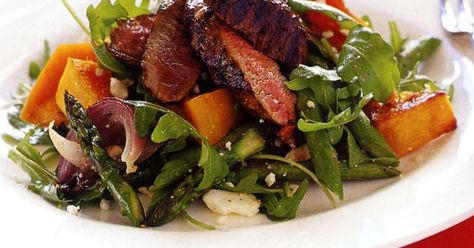 Fire up the barbecue for this easy but flavoursome warm balsamic lamb salad. Lamb Steak Recipes, Barley Salad Recipes, Lamb Backstrap, Grain Salad Recipes, Backstrap Recipes, Lamb Salad, Steak Salad Recipe, Lamb Steaks, Barley Salad